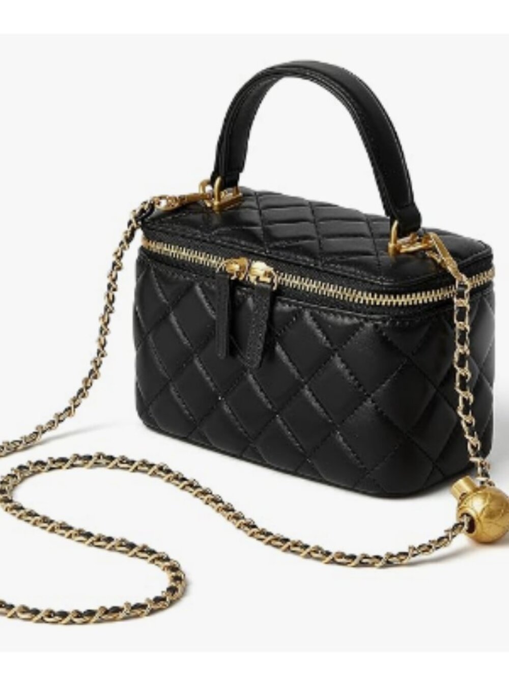 Quilted Lambskin Leather Mini Crossbody Purse Top Handle Tote with Chain Strap